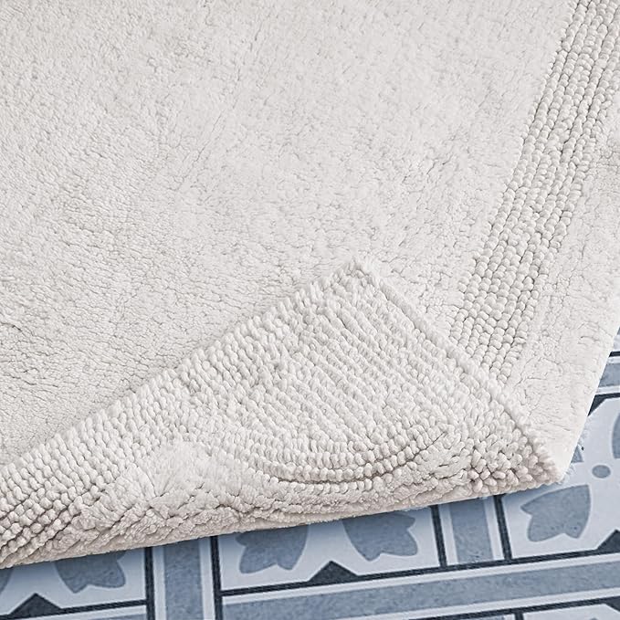 Laura Ashley - Reversible Cotton Bath Mat, Premium Bathroom Décor, Machine Washable Bathroom Rug, Highly Absorbent, 17"x24"/20"x32" 2-Piece Set, Ivory