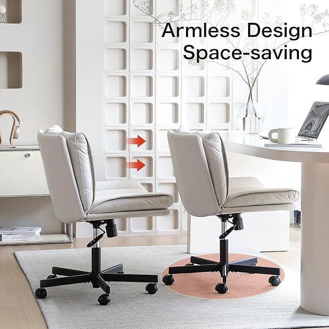 LEAGOO Criss Cross Chair with Wheels, Comfy Armless Desk Chairs with Tech Fabric, Wide Seat Cross Legged Office Chair, Height Adjustable Swivel Computer Task Chairs for Home Office, Bedroom, Make up
