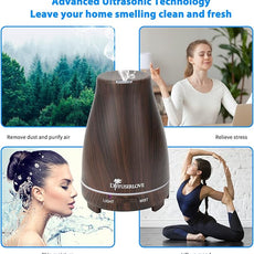 Diffuserlove Essential Oil Diffusers 200ML, Remote Control Aromatherapy Diffuser with 7 Color Lights, Auto Shut-Off for Bedroom Office Kitchen (Black Wood Grain)