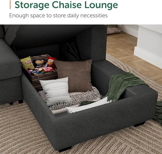 HONBAY Sectional Sleeper Sofa Pull Out Bed with Storage Chaise, Sectional Sofa Couch, Sleeper Couch Bed for Living Room, Dark Grey