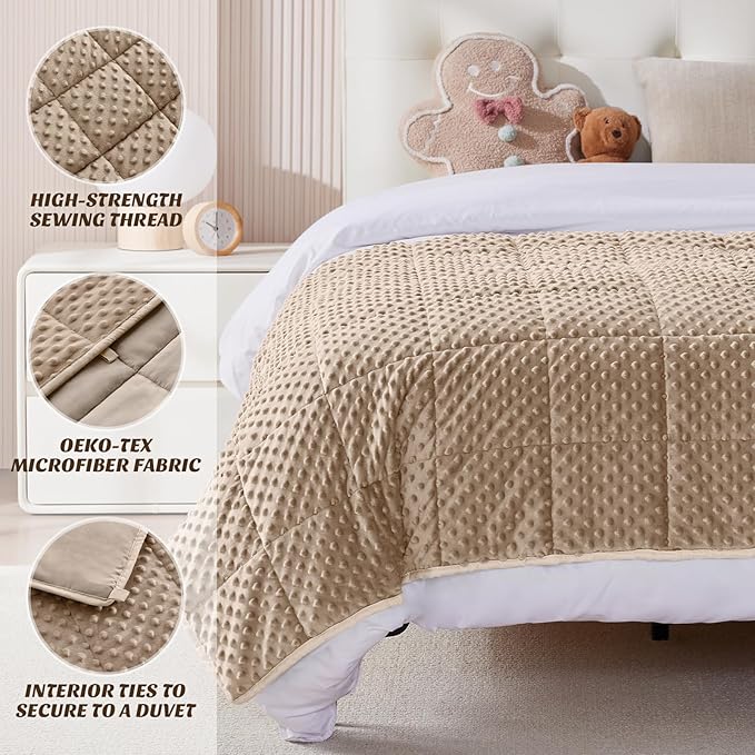anfie Weighted Blanket Kids(40"x60" 5lbs) Weighted Blanket Cooling Blanket for Sleeping,Throw Size Breathable Blanket with Premium Glass Bead(Khakil)