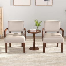 Accent Chair Set of 2 with Table, PU Leather Chair for Living Room Oversized Armchair with Soft Seat and Armrests for Bedroom Dinning Reading Waiting Room (Leather Beige)