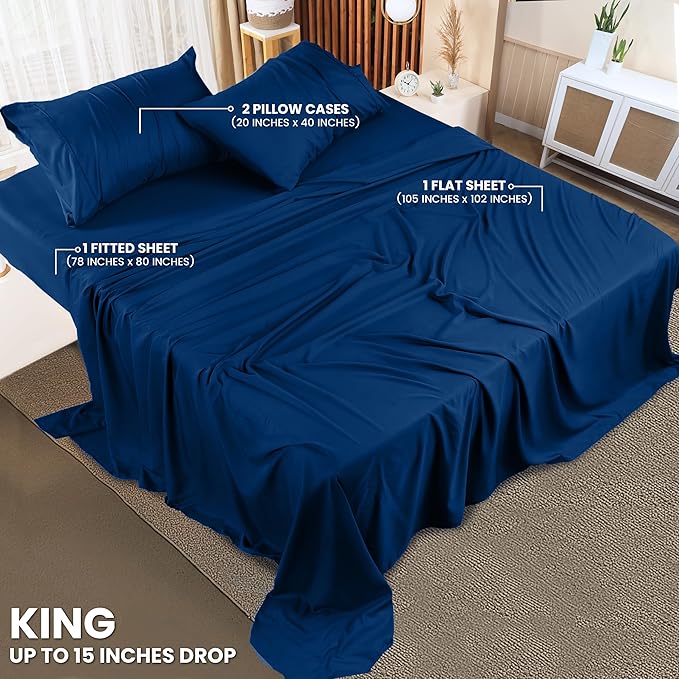 Utopia Bedding King Sheet Set – 4 Piece Bed Sheets for King Size Bed, Soft and Breathable Microfiber, Includes 1 Fitted Sheet, 1 Flat Sheet and 2 Pillowcases (Dusk Blue)
