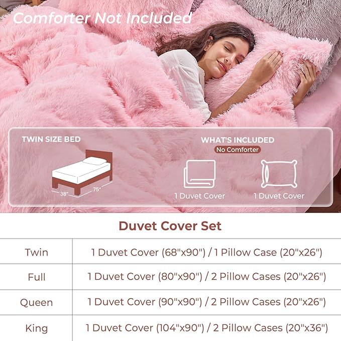 Sasttie 2-Piece Fluffy Duvet Cover Twin/Twin XL, Ultra Soft Faux Fur and Velvet Pink Comforter Cover, Luxury Fuzzy Bedding Sets for Winter Bed, Includes 1 Duvet Cover and 1 Pillowcase, No Comforter