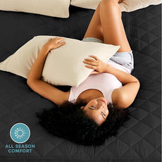 Bare Home Queen Quilted Fitted Mattress Pad - Cooling Mattress Cover - Easily Washable - Elastic Fitted Cover for Mattress - Stretch-to-Fit up to 15 Inches Deep (Queen, Black)