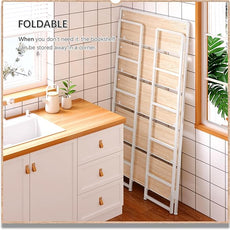 4NM No Assembly Extra Wide 5 Tiers Folding Bookshelf Storage Shelves Vintage Bookcase Standing Racks Study Organizer Home Office (Natural White)