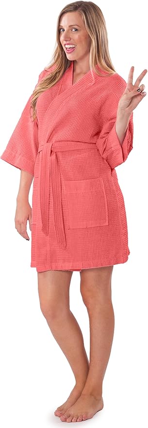 Turquaz Lightweight Short Robes For Women Waffle Kimono Bathrobe - Soft, Fast-Drying, Long-Lasting Cotton Blend