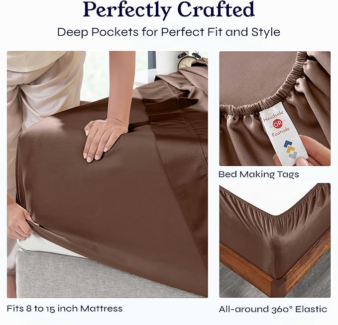 California Design Den Twin XL Sheet Sets - 400 Thread Count Sateen, 100% Cotton Sheets Twin XL, Deep Pockets, and Durable Bedding Set - Espresso Chocolate Brown