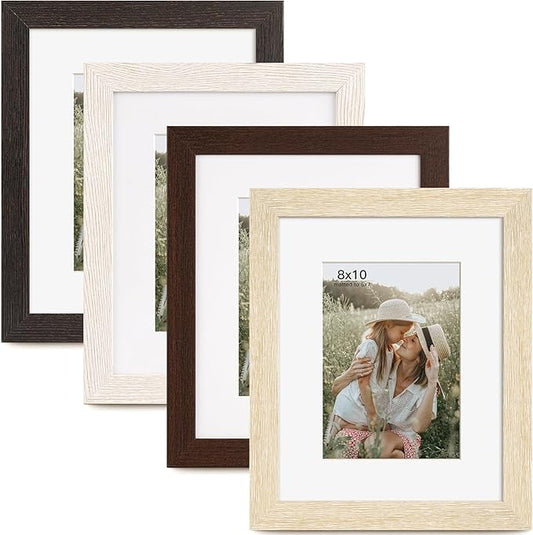 8x10 Picture Frame with Mat for 5x7 Set of 4, Multicolour Wood Grain 8 x 10 Gallery Wall Picture Frames for Tabletop or Wall Mounting(4 Pack, Multicolour)