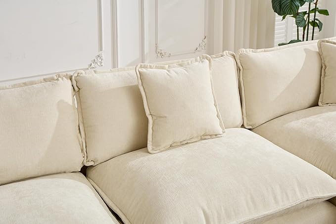 SoarFlash 113.78" Chenille Sectional Sofa, Comfy Modular Loveseat Sofa, Modern 3-Seat Couch Deep Seat Sofa Set for Living Room,Beige