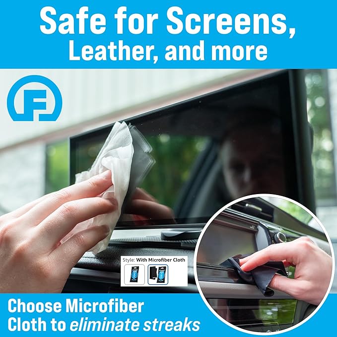 Fortress Car Interior Wipes with Microfiber Cloth (25 ct, Pack of 64) for Car Interior Cleaning, Dashboard, Seats, Detailing, and Steering Wheel [Travel Size] Skin-Safe Car Interior Cleaner Supplies