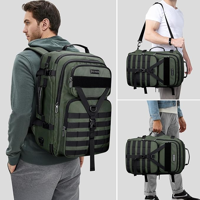WITZMAN Carry On Travel Backpack for Men Large Convertible 45L Fit 17 Inch Laptop Backpack 3 in 1 Bag for Airline Approved(B688 Army Green)