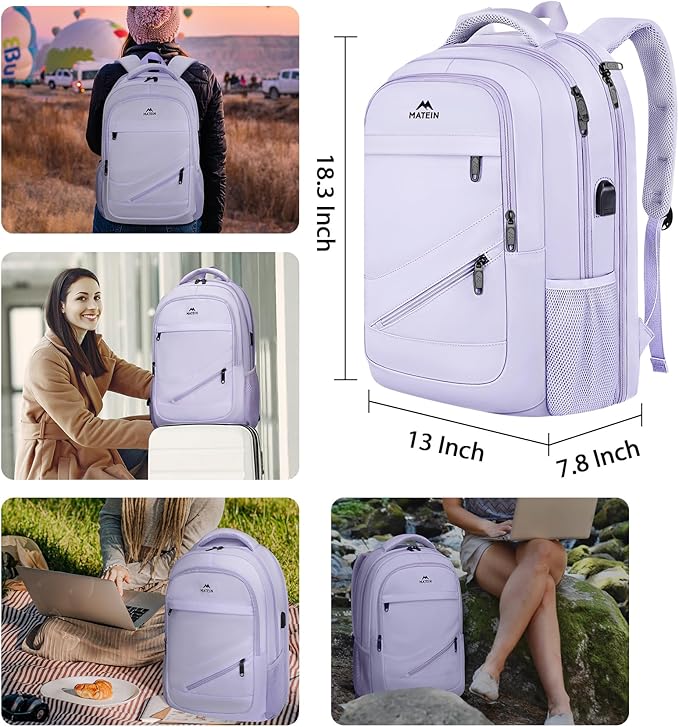 MATEIN Large 17 Inch Laptop Backpack for Women, Lightweight Travel Backpack Fits College School Essentials, Anti Theft Work Commute Nursing Computer Bag TSA Approved for Weekender Trip, Light Purple