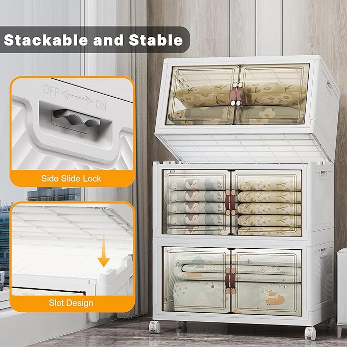 Extra Large Stackable Storage Bins with Lids & Wheels & Door, 960QT-160QT/40GAL*6Pack Foldable Collapsible Closet Organizers, Plastic containers drawers for bedroom Dorm