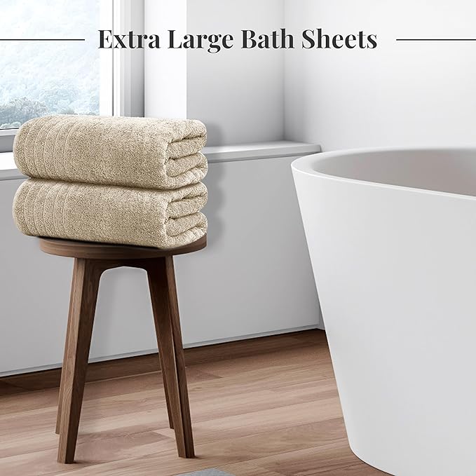 Tens Towels Pack of 2 Extra Large Bath Sheets 35 x 70 Inches, 100% Cotton, Larger & Lighter Weight, Quicker to Dry, Super Soft & Absorbent, Oversized Bath Towels, Beige