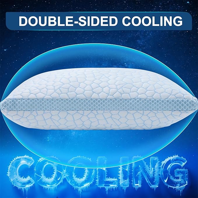 QUTOOL Enhanced Cooling Pillows King Size Set of 2, CertiPUR-US Shredded Memory Foam Pillows 2 Pack for Hot Sleeper, Adjustable Bed Pillow for Side, Back, Stomach Sleepers Support Yet Soft, Home Gifts
