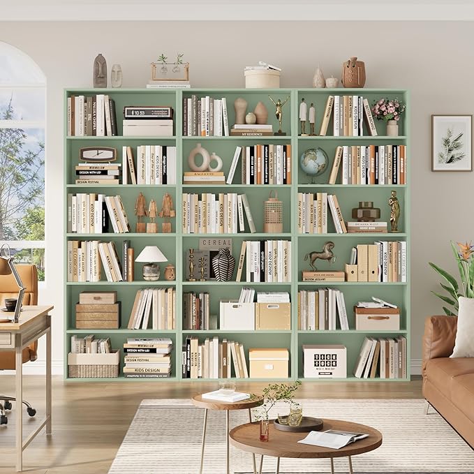 FOTOSOK 6-Tier Open Bookcase and Bookshelf, Freestanding Display Storage Shelves Tall Bookcase for Bedroom, Living Room and Office, Green