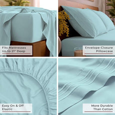 Mellanni California King Sheet Set - 6-Piece Iconic Collection Bedding, (Including 4 Pillowcases), 21-Inch Extra Deep Pocket, Easy Care, Ultra Soft, Cooling Sheets, Brushed Microfiber - Aqua