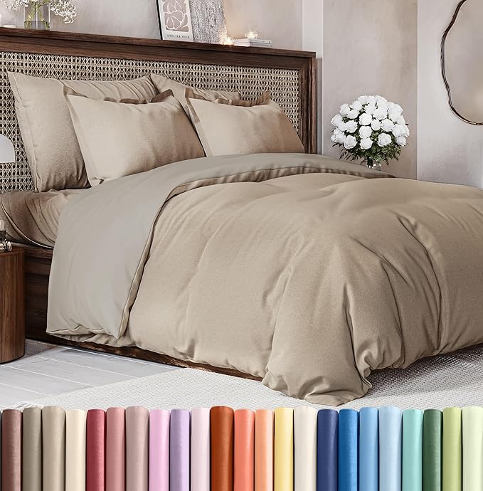 CGK Unlimited Duvet Cover King Size Set - Extra Soft King Size Duvet Cover 104 x 90 with 2 Pillow Shams - Hotel Quality w/Zipper Closures & Ties - Bedding and Bed Linens Set (Heathered Beige)
