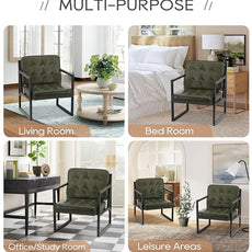 COLAMY Modern Accent Chair, Accent Arm Chair for Living Room, Comfy Leather Armchair with Metal Legs for Bedroom Reception Waiting Room, Green
