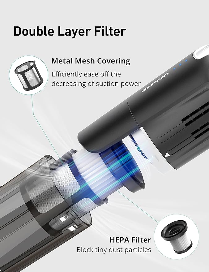 Aspiron Cordless Handheld Vacuum, 24KPA Powerful Car Vacuum, 2-Speed, 2 Charging Methods, Wireless Charger, Ergonomic Handle, Portable Rechargeable Vacuum Cleaner for Car, Home, Black Green