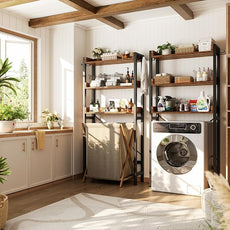 Over The Toilet Storage Rack - 3 Tier Bathroom Organizer with Shelves, Freestanding Space Saver Storage Rack Above Toilet Stand with 4 Hooks for Restroom, Laundry, Rustic Brown