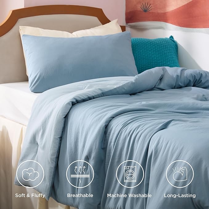 Bedsure Twin Size Comforter Set, Reversible Blue Soft Prewashed Bedding for All Seasons, 2 Pieces Warm Down Alternative Bed Set, 1 Lightweight Comforter (68"x88") and 1 Pillowcase
