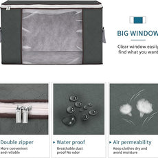 Large Storage Bags, 4 Pack Clothes Storage Bins Foldable Closet Organizers Storage Containers with Durable Handles Thick Fabric for Blanket Comforter Clothing Bedding 90 L (Gray)