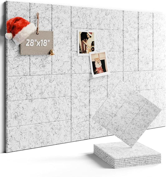 Felt Bulletin Board Tiles -28"x18" with 40 Adhesive Tabs, Cork Board Alternative for Office Decor, Push Pin Board Wall Organizer 6-Pack(Marble Gray)