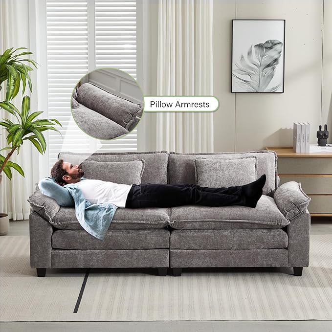 86" Modular Sectional Sofa, Comfy Cloud Couch Sectional Sofa with Ottoman, Chenille Sofa Sleeper Deep Seat Sofa with Throw Pillows for Living Room (Light Gray, 86"- Loveseat)