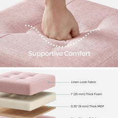 SONGMICS Storage Ottoman, Small Ottoman Foot Rest with Legs, 15 x 15 x 15.7 Inches Foot Stool, Load up to 660 lb, for Living Room, Bedroom, Dorm, Jelly Pink ULSF014P01