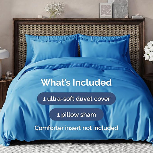 Duvet Cover Twin/Twin XL Size Set - Extra Soft Duvet Cover 68 x 90 with 1 Pillow Sham - Hotel Luxury, Easy Care and Fade Free with Zipper Closures & Ties - Comfy, Breathable Bedding Set (Royal Blue)