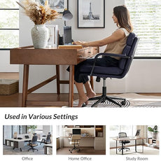 HULALA HOME Modern Faux Leather Home Office Chair with Tilt Lock & Metal Base, Desk Chair with Wheels & Padded Cushion, 360° Swivel Wide Seat Computer Task Chair, Navy