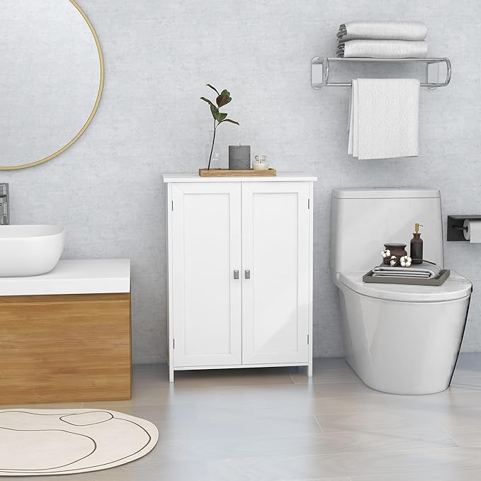 TaoHFE White Bathroom Floor Cabinet,Small Storages Cabinets with 2 Doors Bath Room Storage Cabinet,Small Bathroom Storage Cabinet for Living Room, Entryway,White