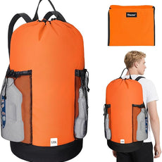 BALEINE 120L Laundry Bag Backpack, 900D Oxford Fabric Large Travel Laundry Bags with Shoulder Straps and 2 Mesh Pockets for College Dorm, Apartment, Laundromat (Orange, 120L)