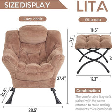 Cozy Lazy Chair and Ottoman, Large Contemporary Accent Lounge Chair Set, Leisure Upholstered Reading Armchair for Bedroom, Living Room, Dorm Rooms, Office