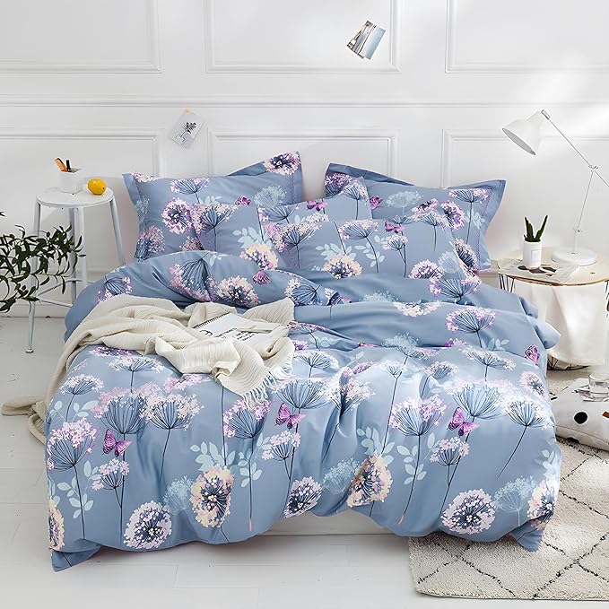MKXI Purple Floral Comforter Set Dandelion Print Comforter Twin Set Cozy Patterned Comforter Reversible Flowers Bedding Set Twin Size