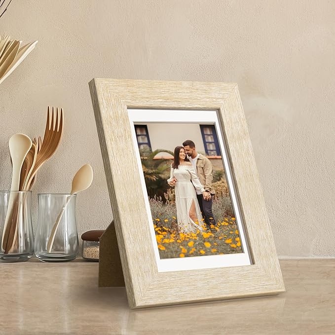 4x6 Picture Frame with Mat for 3.5x5, Natural Wood Grain Gallery Wall Picture Frames for Tabletop or Wall Mounting(4 Pack, Natural)
