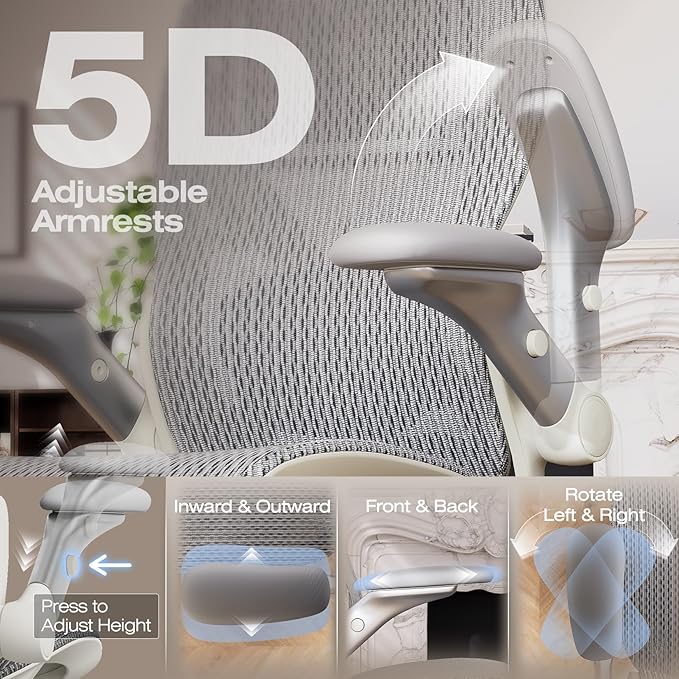 ELABEST X100 Ergonomic Office Chair with Footrest, Big and Tall Home Desk Chair with 5D Flip-Up Arms, Adjustable 3D Lumbar Support,High Back Rolling Computer Chair, Swivel Mesh Chairs (Frosted Dawn)