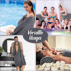 16 Pack Microfiber Bath Towels Bulk 27'' x 60'' Oversized Size Bath Towel Highly Absorbent Extra Large Soft Drying for Shower Beach Winter Salon Sport Gym Party (Stripe,Dark Grey)