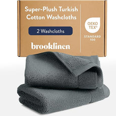 Brooklinen Super-Plush Turkish Cotton Washcloths - Set of 2 - Cotton, 820 GSM, Highly Absorbent, Machine Washable, Perfect for Home & Bathroom (13