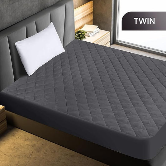 Utopia Bedding Quilted Fitted Mattress Pad, Twin Size, Elastic Fitted Mattress Topper Protector and Cover with Deep Pocket Stretches up to 16 Inches, Machine Washable (Grey)
