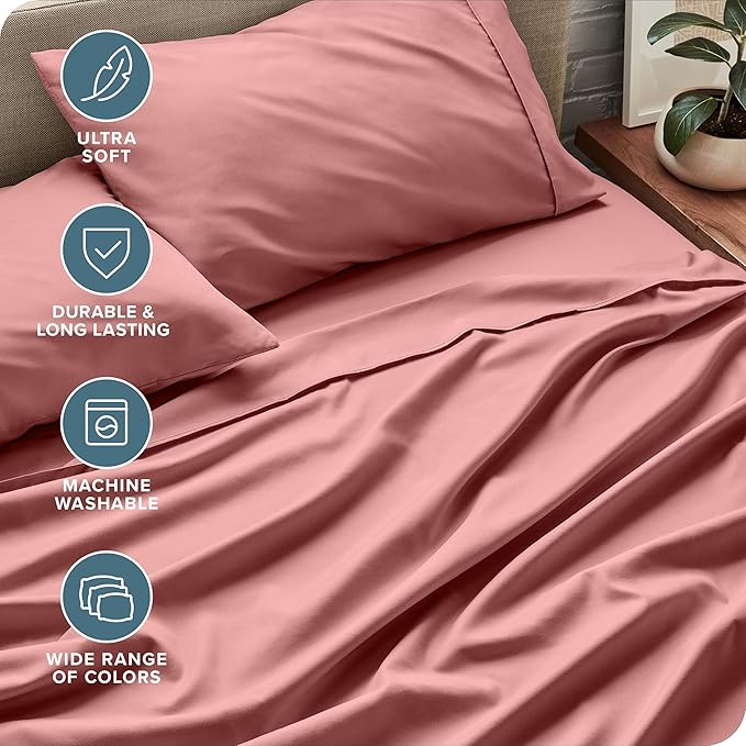 Bare Home Split King Sheet Set - 1800 Ultra-Soft Microfiber Bed Sheets - Double Brushed - Deep Pockets - Easy Fit - 5 Piece Set - Bed Sheets & Pillowcases (Split King, Dusty Rose) BareHome