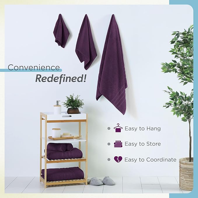 Martex 6-Piece Towel Set – Ultimate Performance – 100% Cotton – 2 Bath Towels – 2 Hand Towels – 2 Wash Cloths – Versatile – Low-Linting – Supersoft & Absorbent Bathroom Set – Easy Care – Dark Purple