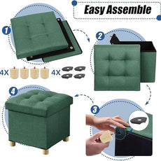 BRIAN & DANY 15 Inches Ottoman with Storage, Square Small Storage Ottoman Foot Rest with Legs, Ottomans Foot Stool for Dorm, Living Room, Entryway (Dark Green)