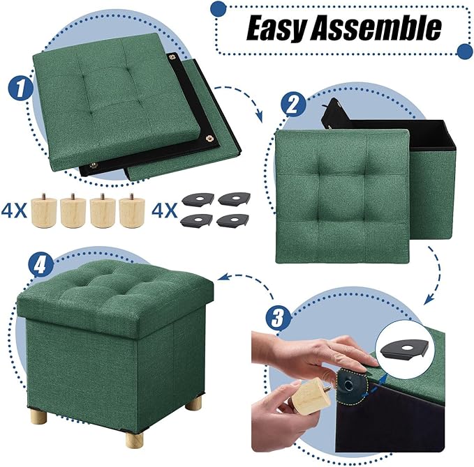BRIAN & DANY 15 Inches Ottoman with Storage, Square Small Storage Ottoman Foot Rest with Legs, Ottomans Foot Stool for Dorm, Living Room, Entryway (Dark Green)