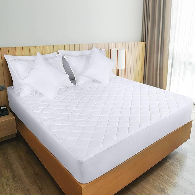 Utopia Bedding Quilted Fitted Mattress Pad, King Size, Elastic Fitted Mattress Topper Protector and Cover Stretches up to 16 Inches Deep, Machine Washable (White, Pack of 9)