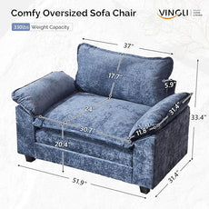 VINGLI Cloud Navy Blue Single Chair with Armrest
