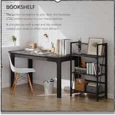 4NM No Assembly Folding Bookshelf Storage Shelves 3 Tiers Vintage Bookcase Standing Racks Study Organizer Home Office (Gray Black)