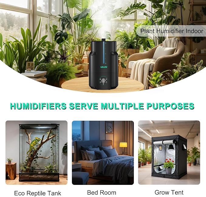 6L/1.59Gal Humidifier for Plants, Reptile Fogger Mister with Precise Temp & Humidity Probe/Expandable Hose, Smart Humidifier for Grow Tent, Mushroom, Houseplants, Reptile Tank 24H Timer
